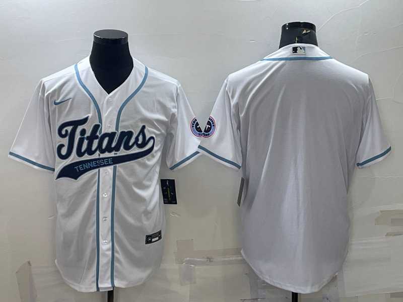 Men%27s Tennessee Titans Blank White With Patch Cool Base Stitched Baseball Jersey